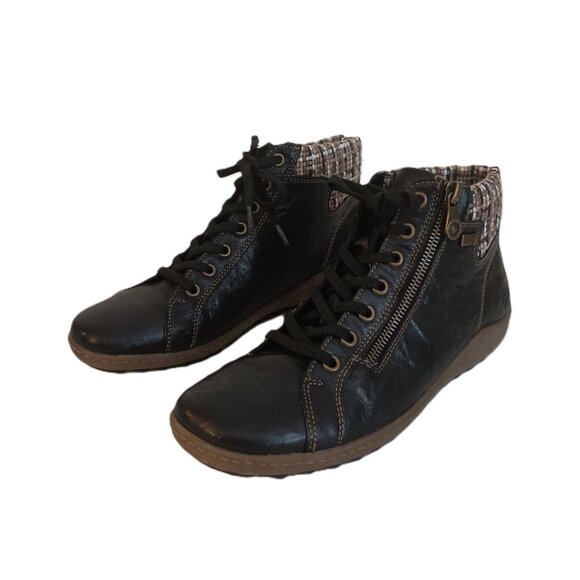 Remonte Black Leather Sneakers Weave Cuff Women’s Size EU 39 (US 8) - Picture 2 of 15